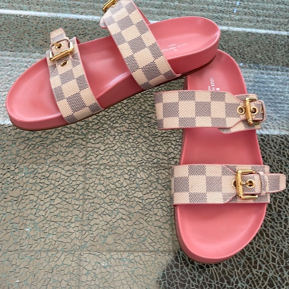 Pink Louis Vuitton Bom Dia Mules LOUIS VUITTON Paris Damier Azur